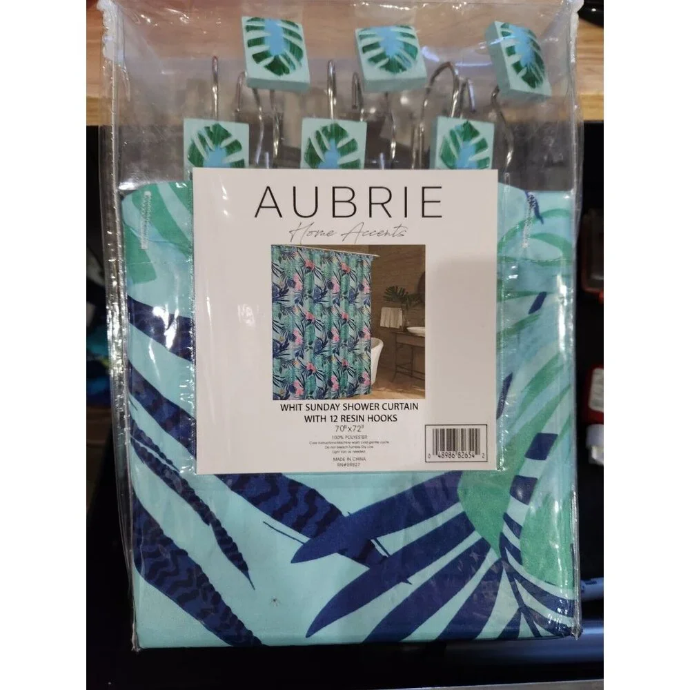 Tropical Fabric Shower Curtain & Rings 70 x 72